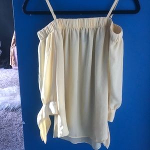 A. Byer Tops - Yellow nylon sheer off the shoulder blouse A. Byer Tops - Yellow nylon sheer off the shoulder blouse